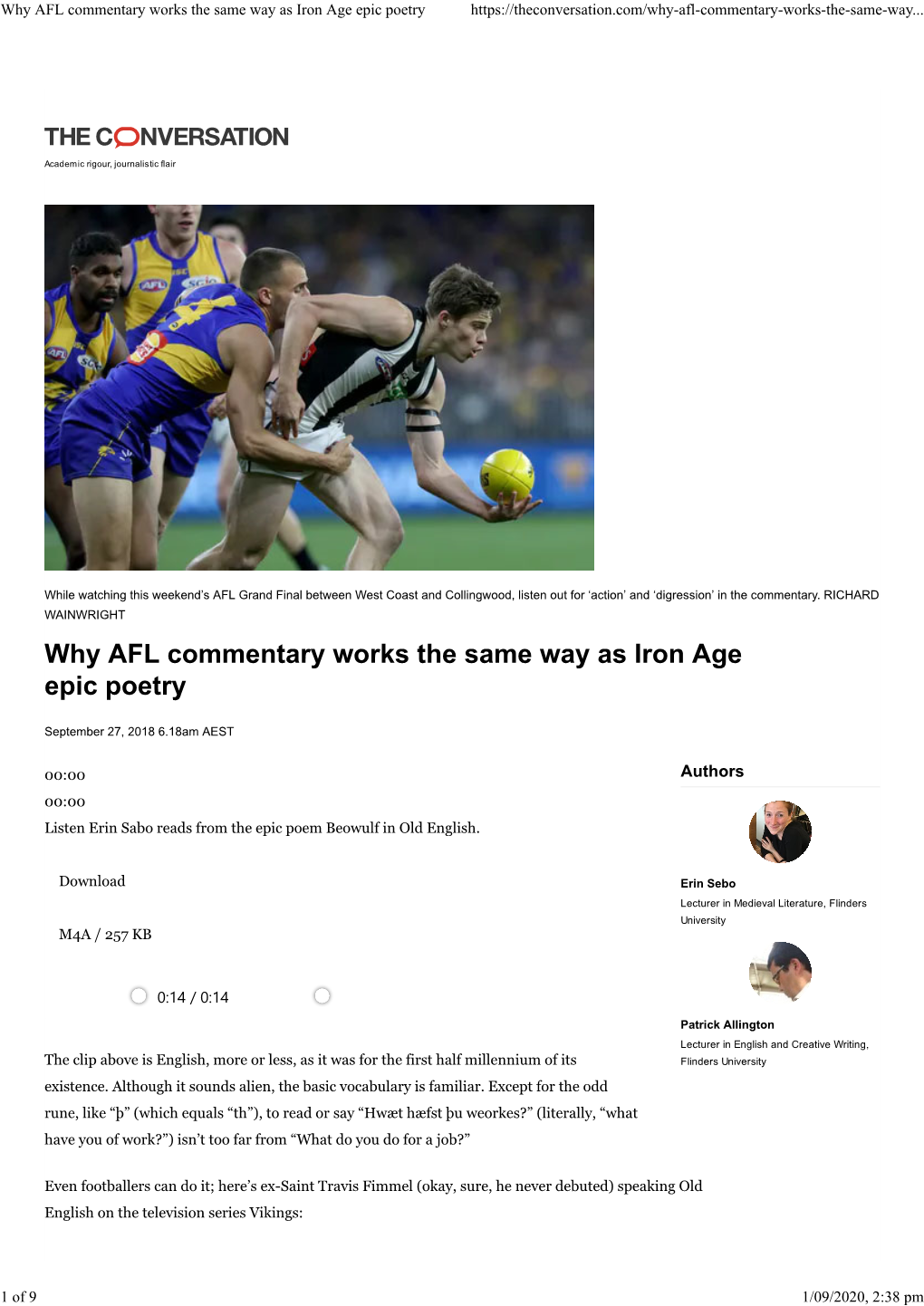 Why AFL Commentary Works the Same Way As Iron Age Epic Poetry