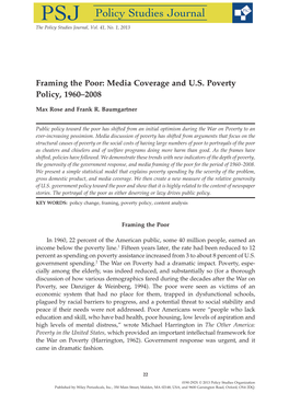Framing the Poor: Media Coverage and US Poverty Policy, 1960-2008