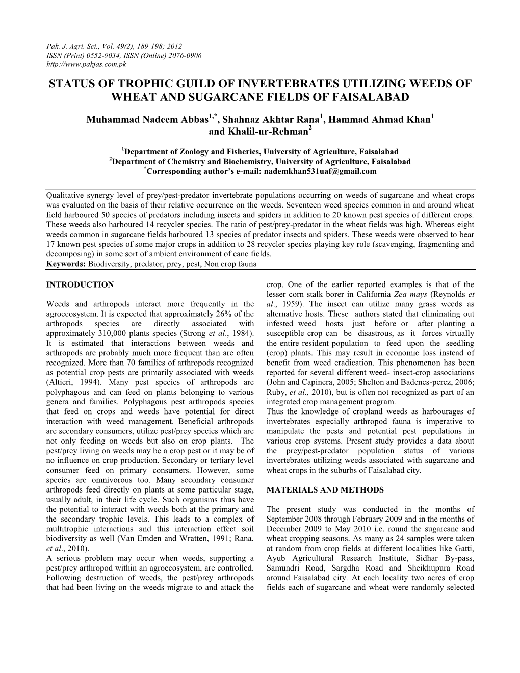 Estimation of Total Factor Productivity Growth In