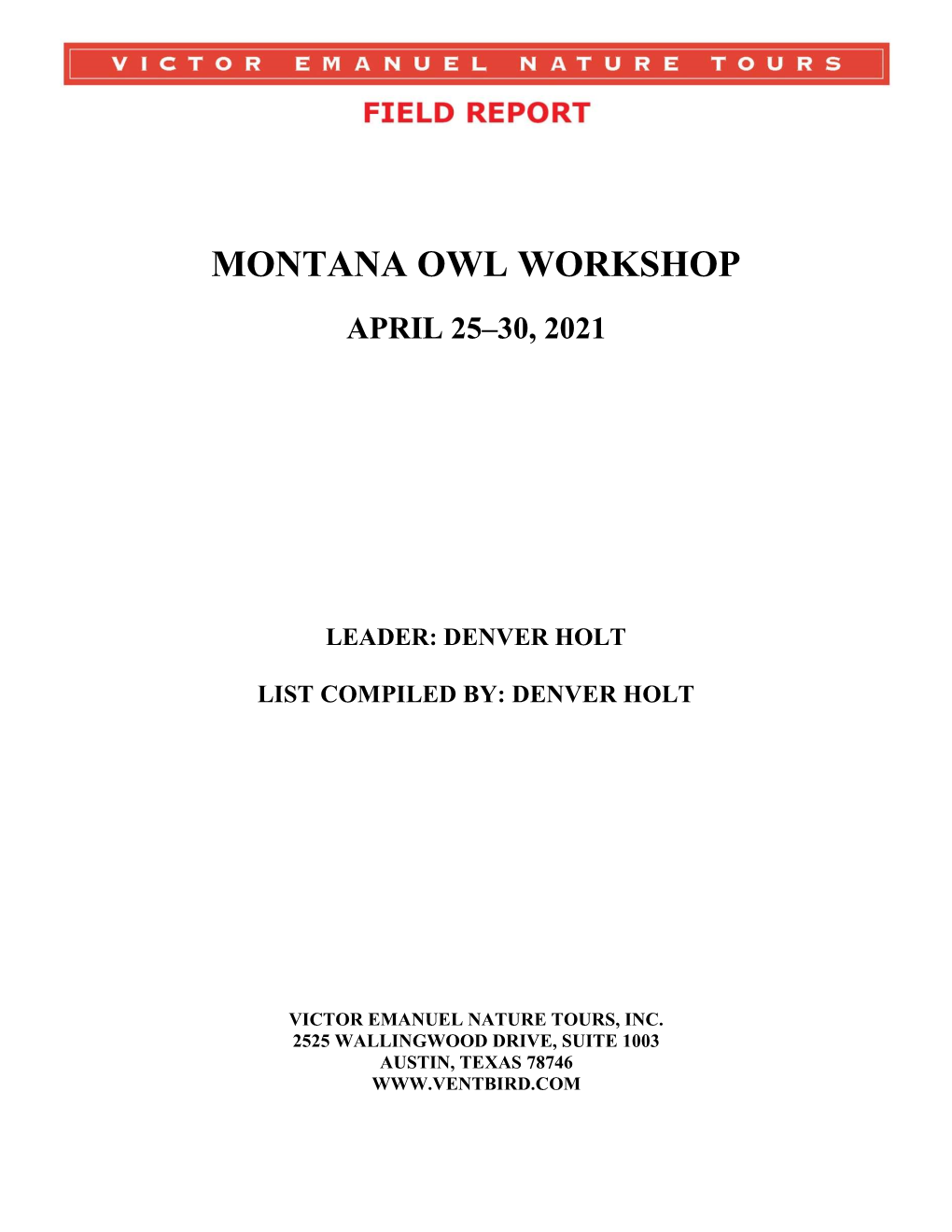 Montana Owl Workshop