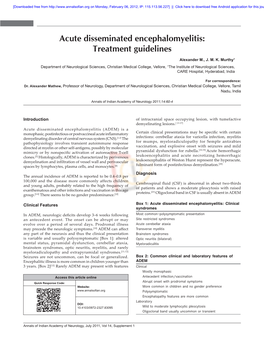 Acute Disseminated Encephalomyelitis: Treatment Guidelines