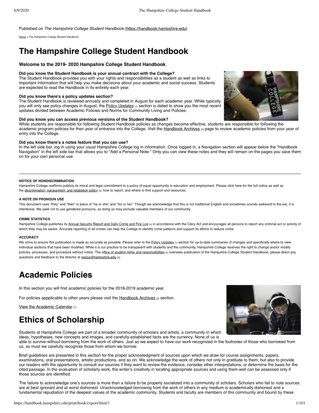 The Hampshire College Student Handbook Academic Policies Ethics of Scholarship