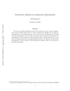 Geometric Phases in Quantum Information Arxiv:1503.04847V2 [Quant-Ph] 7 Oct 2015