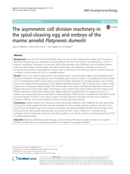The Asymmetric Cell Division Machinery in the Spiral-Cleaving Egg and Embryo of the Marine Annelid Platynereis Dumerilii Aron B