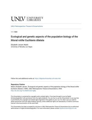 Ecological and Genetic Aspects of the Population Biology of the Littoral Rotifer Euchlanis Dilatata