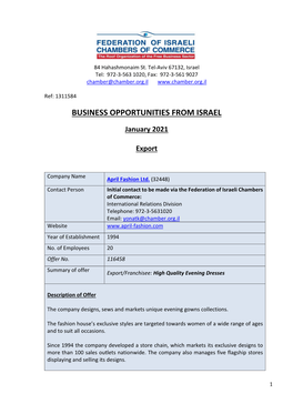 Business Opportunities from Israel