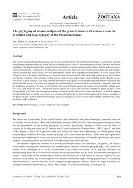 The Phylogeny of Marine Sculpins of the Genus Icelinus with Comments on the Evolution and Biogeography of the Pseudoblenninae