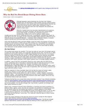 Red Sox Brand Keeps Hitting Home Runs - Knowledge@Wharton 2/25/10 7:24 PM