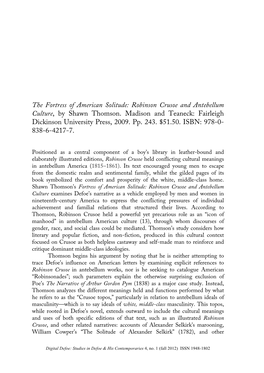 The Fortress of American Solitude: Robinson Crusoe and Antebellum Culture, by Shawn Thomson