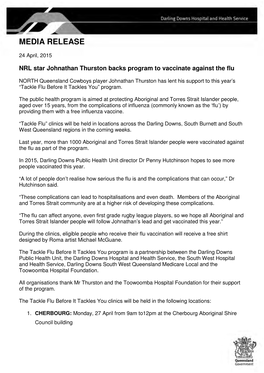 NRL Star Johnathan Thurston Backs Program to Vaccinate Against the Flu