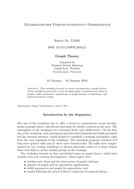 Mathematisches Forschungsinstitut Oberwolfach Graph Theory