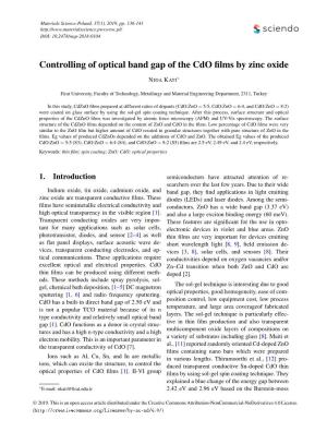 Controlling of Optical Band Gap of the Cdo Films by Zinc Oxide