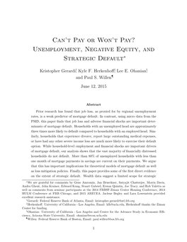 Unemployment, Negative Equity, and Strategic Default∗