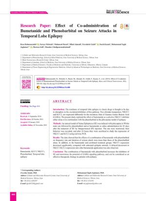 Effect of Co-Adminis-Tration of Bumetanideand Phenobarbital on Seizure Attacks in Temporal Lobe Epilepsy
