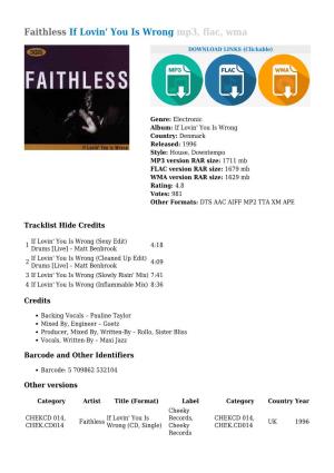 Faithless If Lovin' You Is Wrong Mp3, Flac, Wma