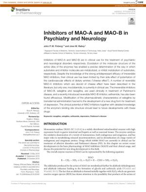 Inhibitors of MAO-A and MAO-B in Psychiatry and Neurology