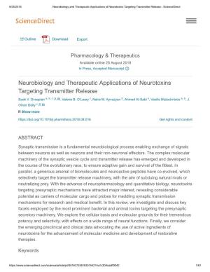 Neurobiology and Therapeutic Applications of Neurotoxins Targeting Transmitter Release - Sciencedirect