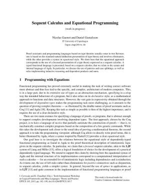 Sequent Calculus and Equational Programming (Work in Progress)