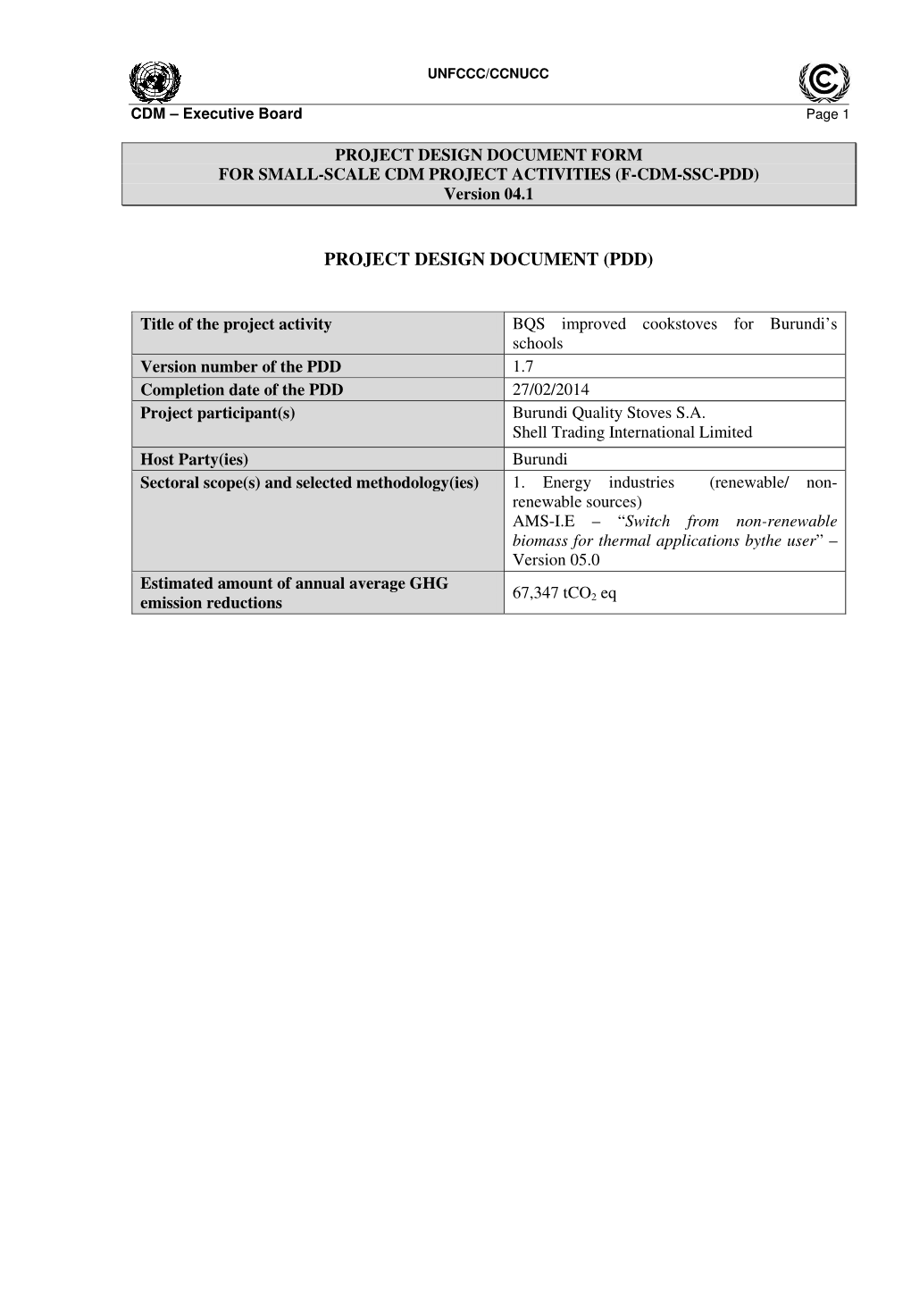 PROJECT DESIGN DOCUMENT FORM for SMALL-SCALE CDM PROJECT ACTIVITIES (F-CDM-SSC-PDD) Version 04.1