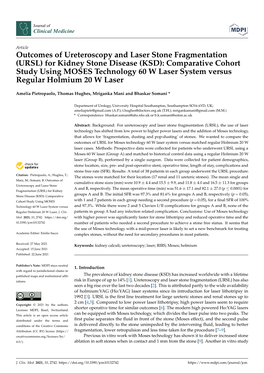(URSL) for Kidney Stone Disease (KSD): Comparative Cohort Study Using MOSES Technology 60 W Laser System Versus Regular Holmium 20 W Laser