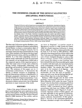 THE SWIMMING CRABS of the GENUS CALLINECTES (DECAPODA: PORTUNIDAE) L! •• ' ' ' •'