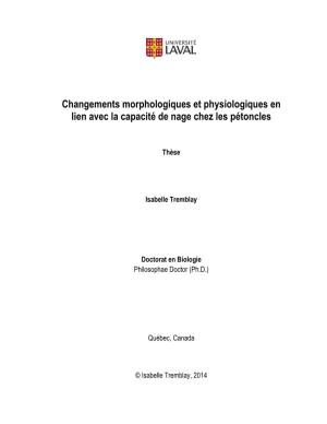 Changements Morphologiques Et Physiologiques En Lien Avec La Capacité De Nage Chez Les Pétoncles