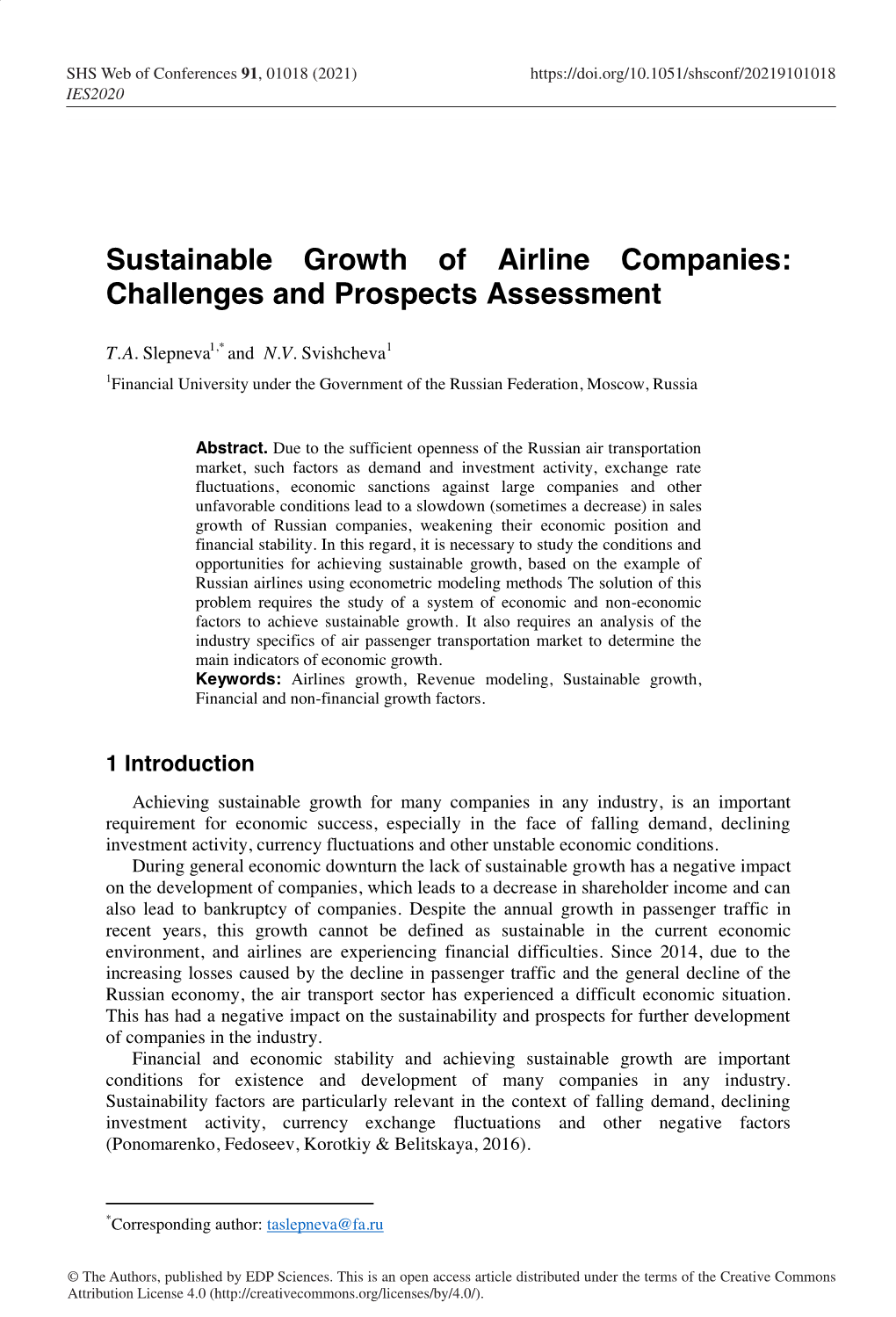 Sustainable Growth of Airline Companies: Challenges and Prospects Assessment