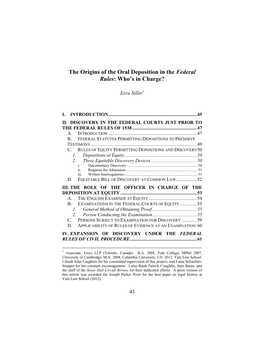 The Origins of the Oral Deposition in the Federal Rules: Who’S in Charge?