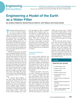 Engineering a Model of the Earth As a Water Filter by Jonathon Kilpatrick, Nanette Marcum-Dietrich, John Wallace, and Carolyn Staudt
