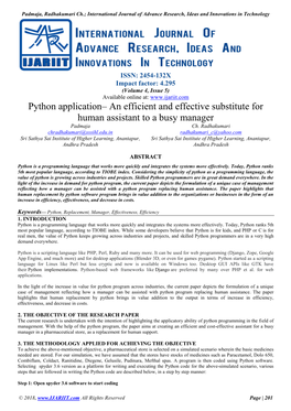 Python Application– an Efficient and Effective Substitute for Human Assistant to a Busy Manager Padmaja Ch