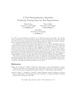 A Text Denormalization Algorithm Producing Training Data for Text Segmentation