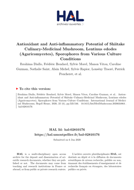 Antioxidant and Anti-Inflammatory Potential of Shiitake Culinary