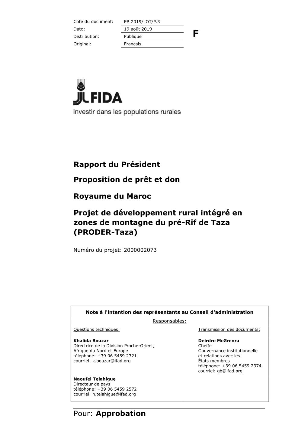 Approbation Rapport Du Président Proposition De