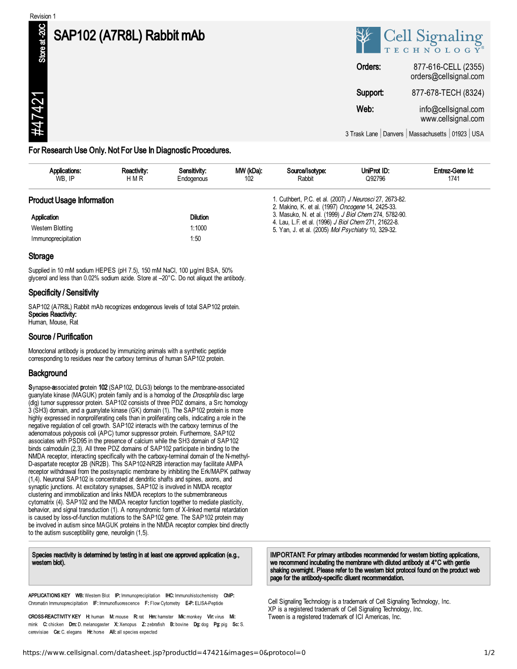 47421 SAP102 (A7R8L) Rabbit Mab