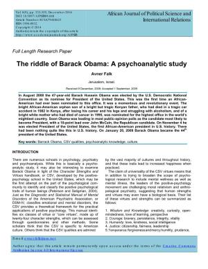The Riddle of Barack Obama: a Psychoanalytic Study