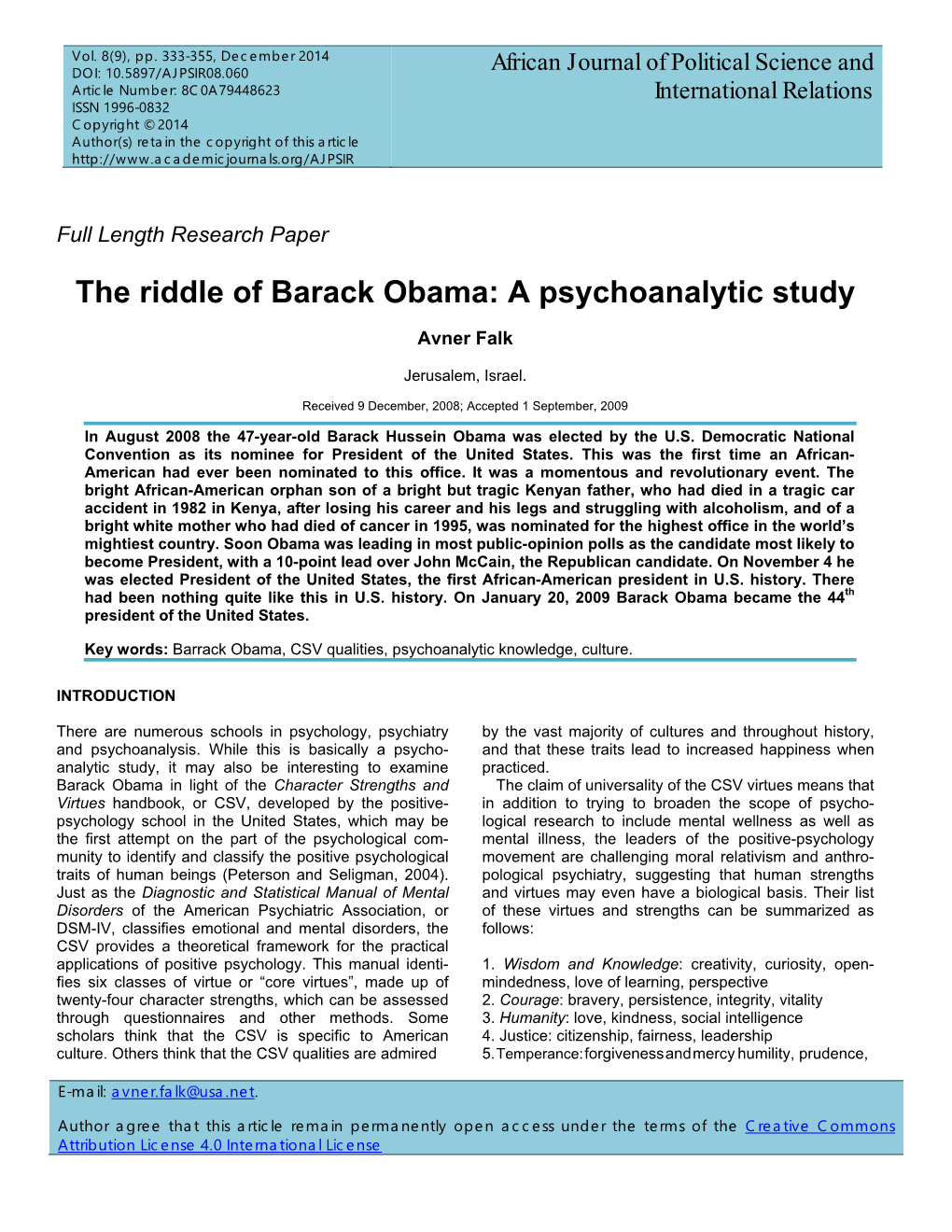 The Riddle of Barack Obama: a Psychoanalytic Study