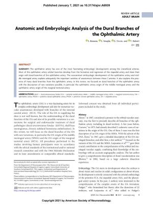 Anatomic and Embryologic Analysis of the Dural Branches of the Ophthalmic Artery