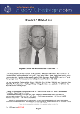 Brigadier L R GREVILLE DSO