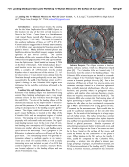 A Landing Site for Human Missions to Mars in Gusev Crater. A. Z. Longo1, 1Cardinal Gibbons High School (417 Tharps Lane, Raleigh, NC 27614; Azlmsr701@Gmail.Com)