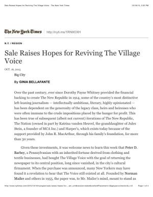 Sale Raises Hopes for Reviving the Village Voice - the New York Times 10/18/15, 2:32 PM