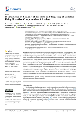 Mechanisms and Impact of Biofilms and Targeting of Biofilms Using