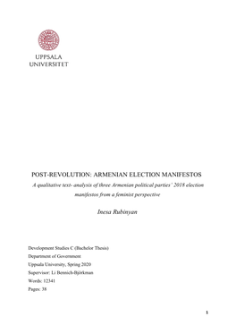 ARMENIAN ELECTION MANIFESTOS Inesa Rubinyan