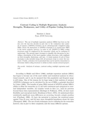 Contrast Coding in Multiple Regression Analysis: Strengths, Weaknesses, and Utility of Popular Coding Structures