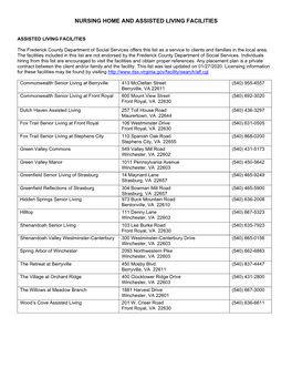 Nursing Home and Assisted Living Facilities