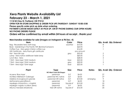 Xera Plants Website Availability List February 23 - March 1, 2021 1114 SE Clay St