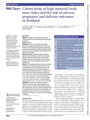 Cohort Study of High Maternal Body Mass Index and the Risk of Adverse Pregnancy and Delivery Outcomes in Scotland