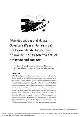 Man-Dependence of House Sparrows (Passer Domesticus) in the Faroe Islands: Habitat Patch Characteristics As Determinants of Presence and Numbers