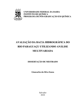 Avaliação Da Bacia Hidrográfica Do Rio Paraguaçu Utilizando Análise Multivariada