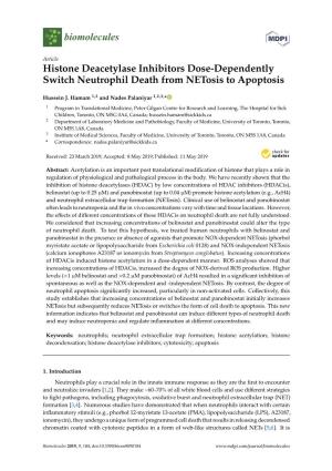 Histone Deacetylase Inhibitors Dose-Dependently Switch Neutrophil Death from Netosis to Apoptosis