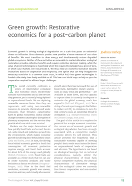 Green Growth: Restorative Economics for a Post-Carbon Planet